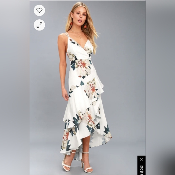Lulu's Blossom Tree White Floral Print High-Low Maxi Dress - Picture 1 of 6